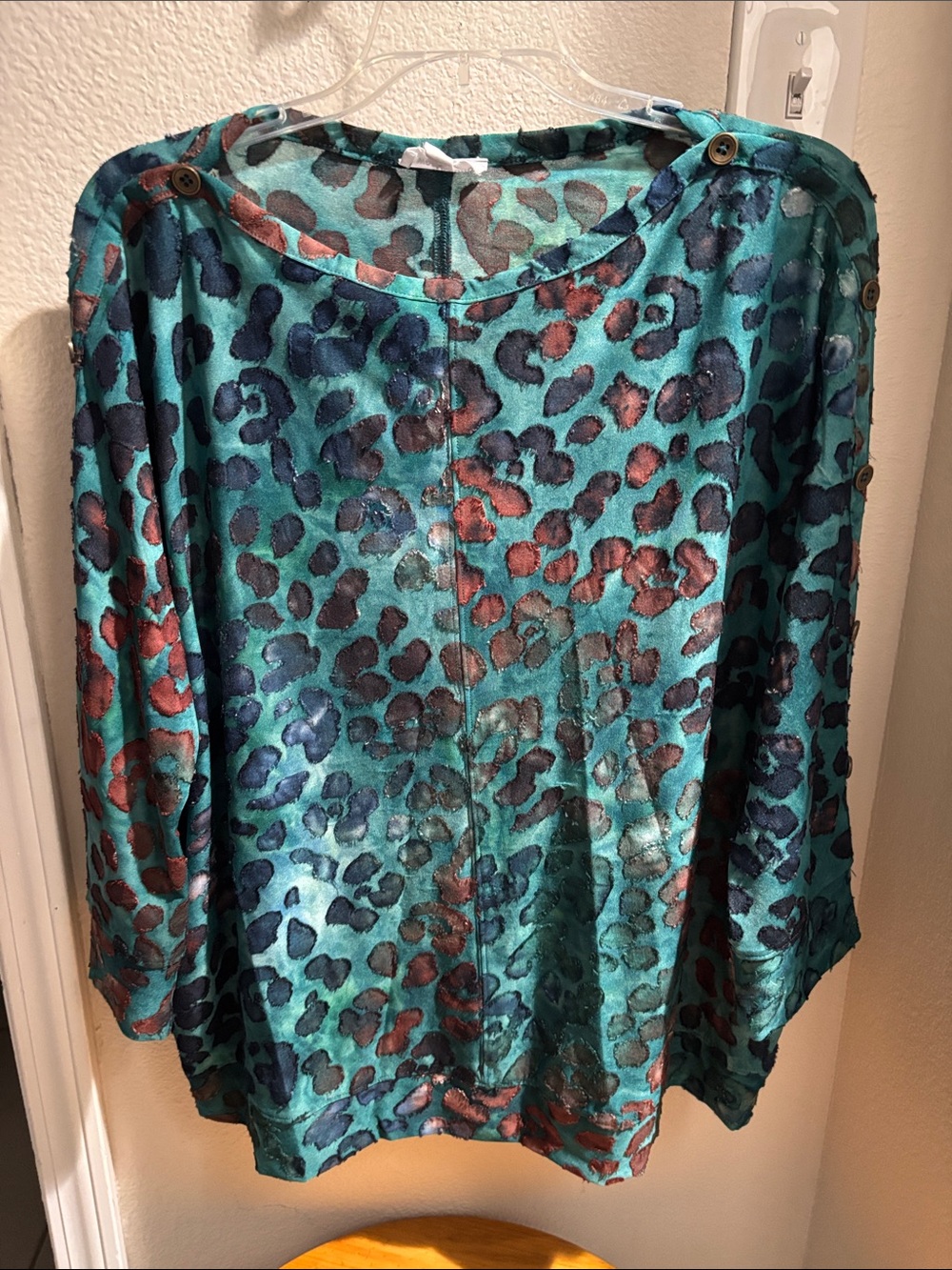 Westbound Teal Animal Print Button-Shoulder Tunic L